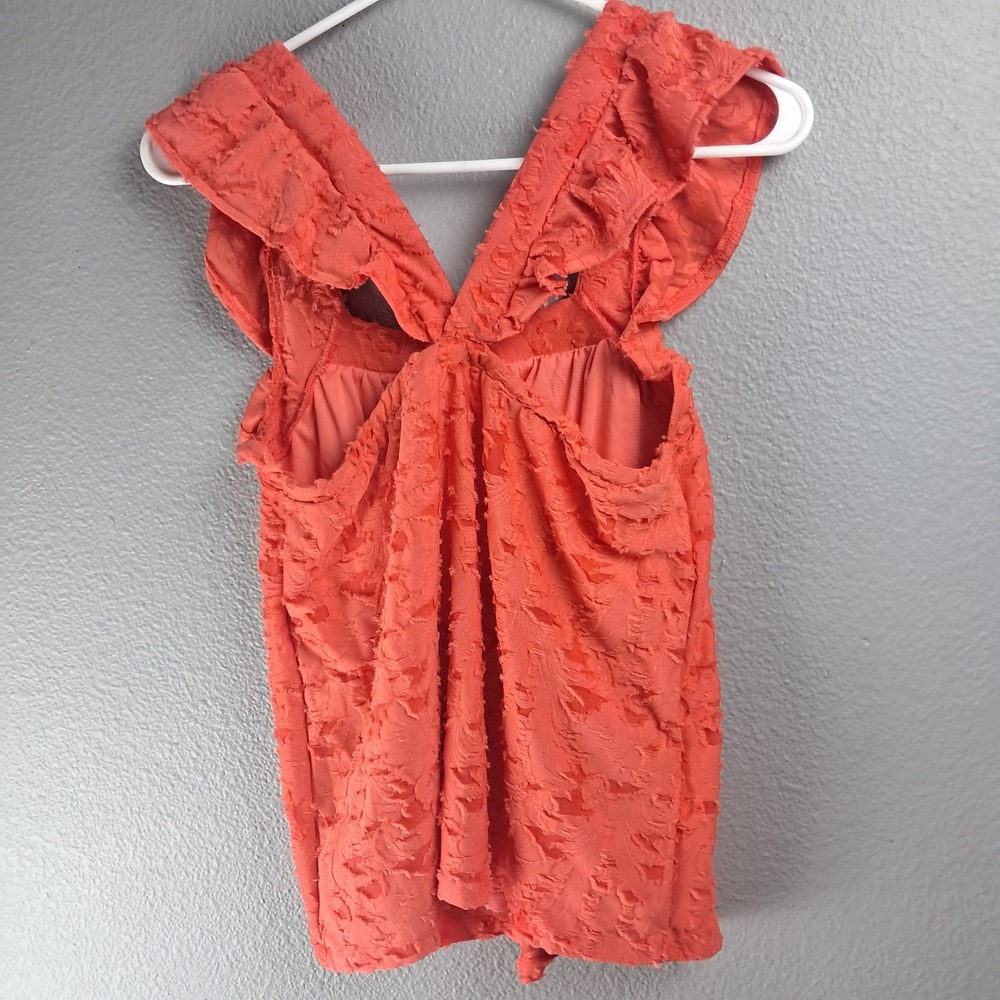 Lauren Conrad Coral Top Ruffle Sleeve Textured Blouse Casual Cute Size S NWT - Picture 11 of 11